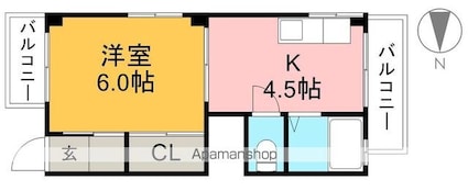 フライハイト朝倉[1K/25.13m2]の間取図