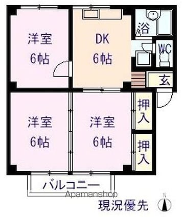シティハイツあすなろＢ[3DK/54m2]の間取図