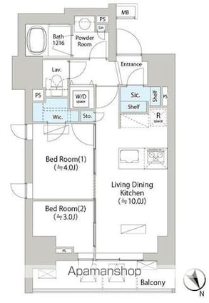 バウスフラッツ日本橋馬喰町[2LDK/43.24m2]の間取図