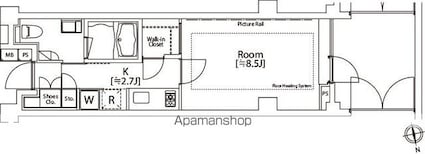 カスタリア市ヶ谷[1K/30.4m2]の間取図