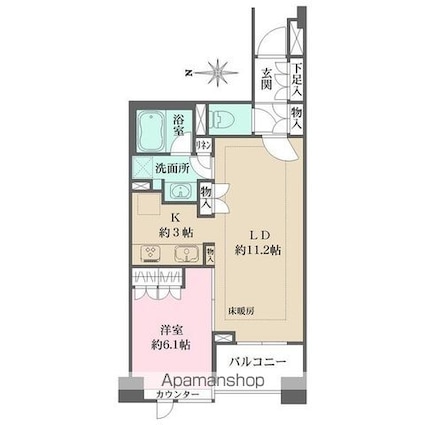 パークハウス飯田橋レジデンス[1LDK/47.76m2]の間取図