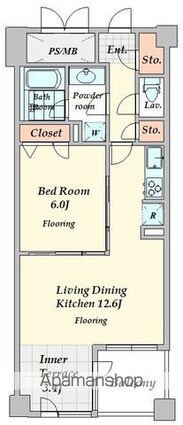 コスモリード新宿余丁町[1LDK/50.43m2]の間取図