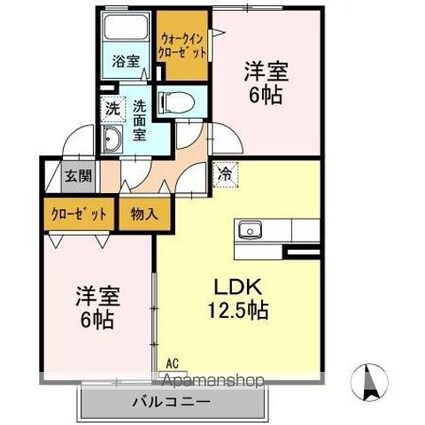 セジュール六条Ａ・Ｂ棟[2LDK/57.75m2]の間取図