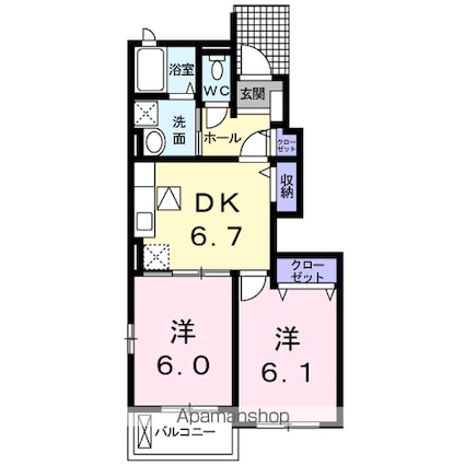 ウエスト　エアリーＡ[2DK/45.65m2]の間取図