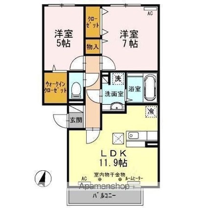 シャンテ城下Ｂ[2LDK/58.07m2]の間取図