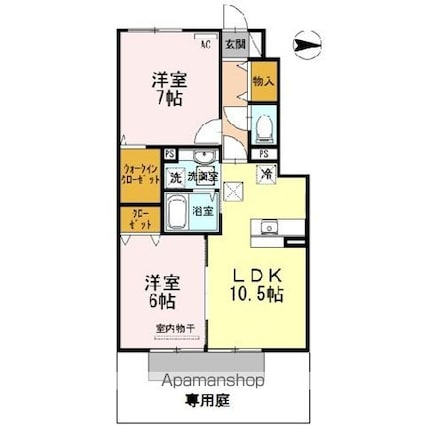 Ｄーｒｏｏｍ内原[2LDK/54.97m2]の間取図