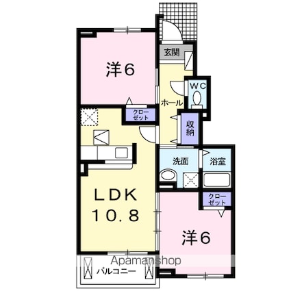 山梨県笛吹市石和町広瀬[2LDK/53.81m2]の間取図