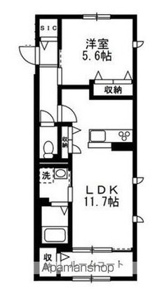 メゾン・ヴォワル[1LDK/46.5m2]の間取図