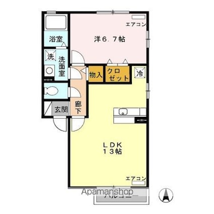 愛知県名古屋市北区八代町１丁目[1LDK/45.42m2]の間取図