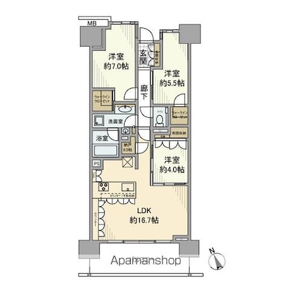 アトラス加賀[3LDK/74.65m2]の間取図