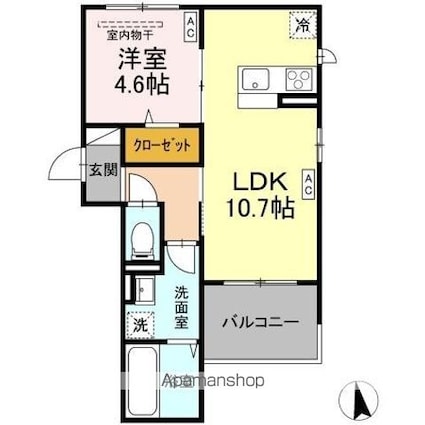 グランクードＩＩＩ[1LDK/39.65m2]の間取図