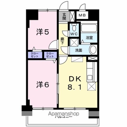 スカイシャトレ空港南[2DK/45.6m2]の間取図