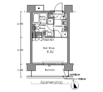 パークアクシス渋谷桜丘ウエスト[1K/25.5m2]の間取図