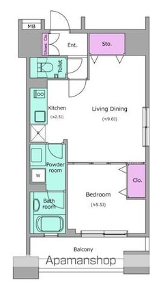 レジディア芝大門Ⅱ[1LDK/42.5m2]の間取図
