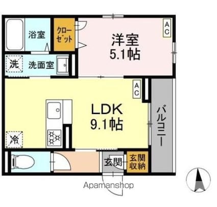 Ｄアセット栄町[1LDK/35.11m2]の間取図