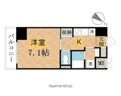 ＨＩＬＬＳ八王子台町[1K/24.81m2]の間取図