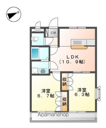 愛媛県松山市小川[2LDK/51.66m2]の間取図
