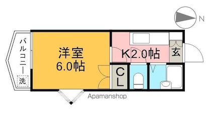 スカイプラザ新田[1K/19.44m2]の間取図