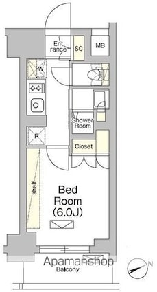 テラス大崎[1K/21.03m2]の間取図
