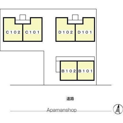 コスモシティ岡野　Ｂ・Ｃ・Ｄ[2K/33.72m2]の配置図