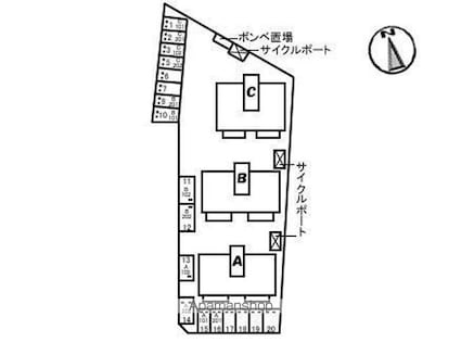 ＹＭハイツ　Ａ・Ｂ・Ｃ棟[2LDK/54.07m2]の配置図