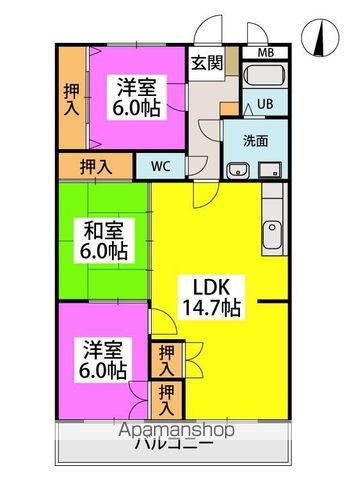 【福岡市南区大橋のマンションの間取り】