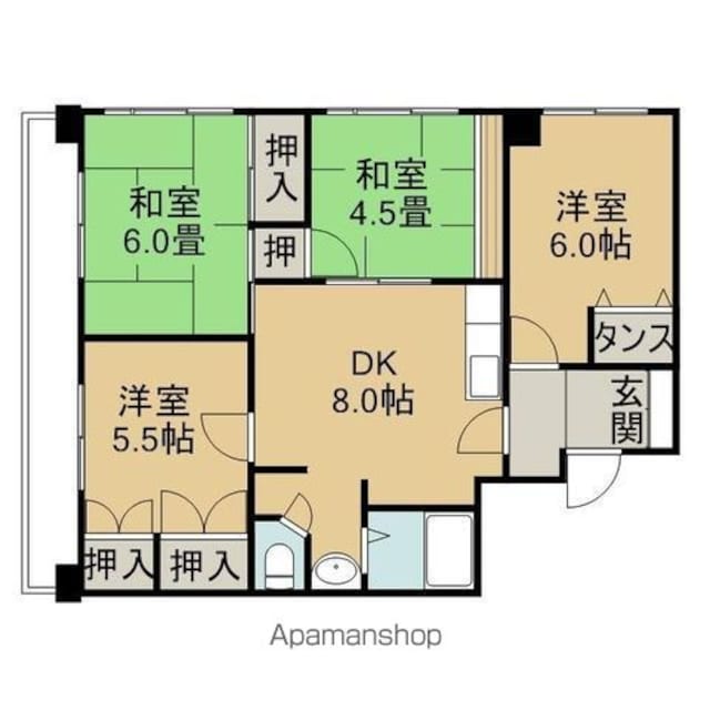 ゴールデンハイツふきあげ[4DK/67.44m2]の間取図