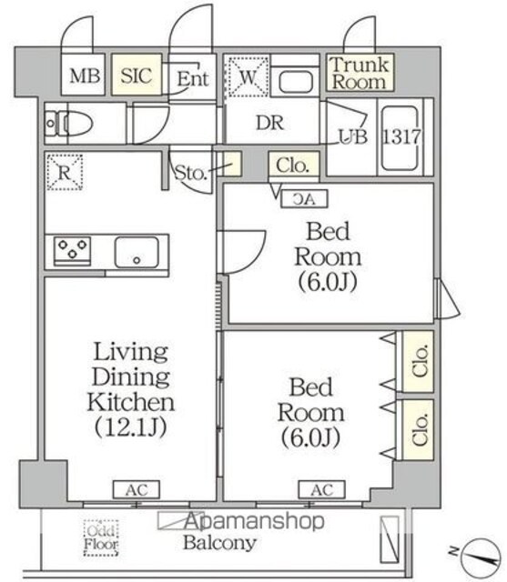 ＯＲＳＵＳ志村坂上[2LDK/55.4m2]の間取図