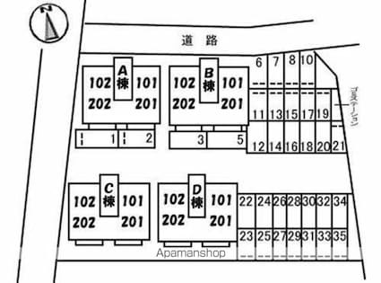 ウッディコート成美Ａ・Ｂ・Ｃ・Ｄ棟[2LDK/52.54m2]の配置図
