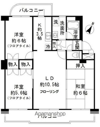 シティハイツ砧[3LDK/66.6m2]の間取図