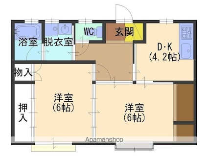 ポロロッカ[2K/44.71m2]の間取図