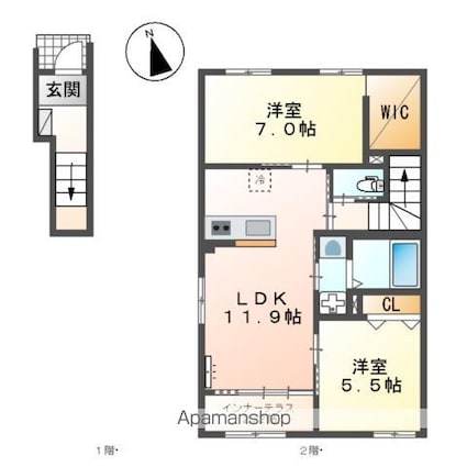 ハレカピリナ新涯[2LDK/62.3m2]の間取図