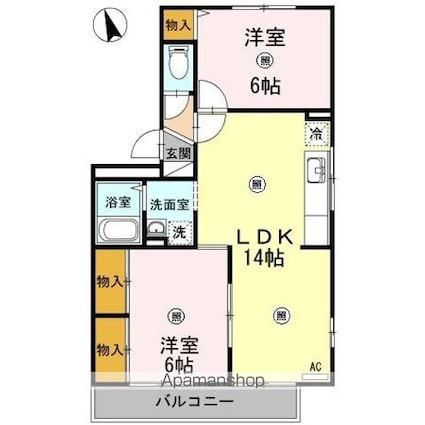 クレージュ中村[2LDK/56.1m2]の間取図