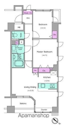 レジディアタワー上池袋（タワー棟）[2LDK/60.74m2]の間取図