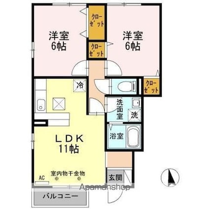 グランディフローラ[2LDK/53.61m2]の間取図