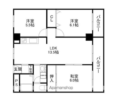ミシガンハウス浜大津[3LDK/64.5m2]の間取図