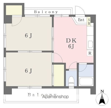 メロディーハイツ束本[2DK/36.45m2]の間取図