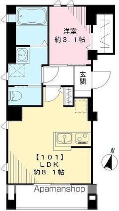 ヴェルデブレッツア等々力[1LDK/31.27m2]の間取図