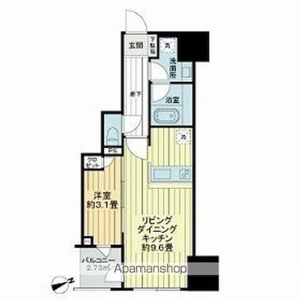 ライオンズミレス蔵前[1LDK/32.69m2]の間取図