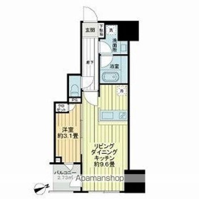 ライオンズミレス蔵前[1LDK/32.69m2]の間取図