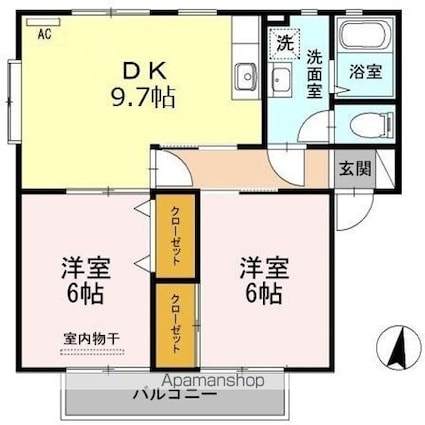 パレス新浜　Ａ棟[2DK/52.66m2]の間取図