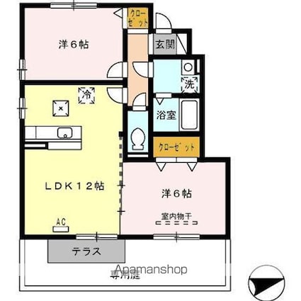 カーサ城北　Ａ棟[2LDK/52.56m2]の間取図