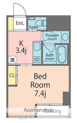 クレエ秋田町[1K/25.28m2]の間取図