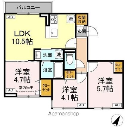 セレスティア白鷺ＩＩ[3LDK/53.76m2]の間取図