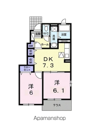 ピュール・クオーレ[2DK/45.93m2]の間取図