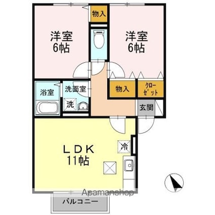 ソレーユガーデン　Ｂ棟[2LDK/53.7m2]の間取図