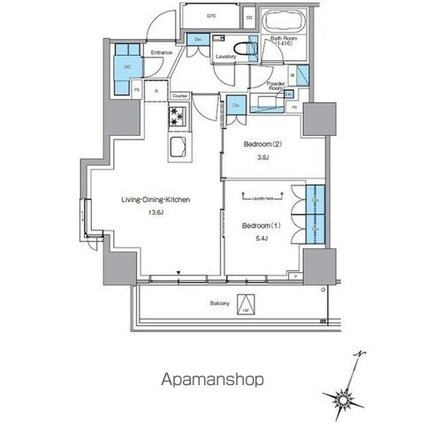 ルフォンプログレ渋谷ヒルトップ[2LDK/52.65m2]の間取図
