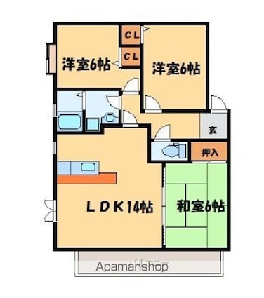 クリスタルヒルズ弐番館[3LDK/72.5m2]の間取図
