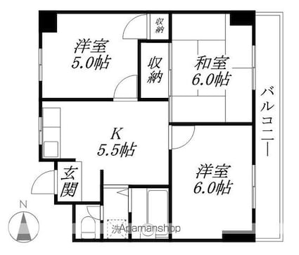 レークマンション[3K/46.17m2]の間取図
