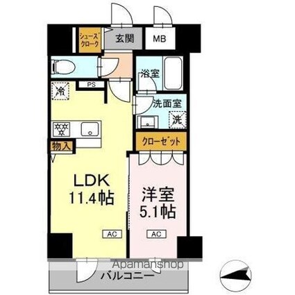 ＩＳ二十人町[1LDK/40.19m2]の間取図